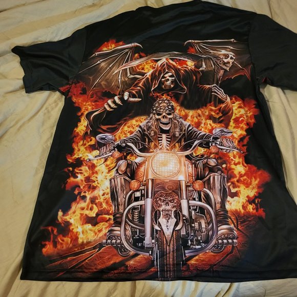 BIKER'S THUNDER SKELTON BIKER RIDER T-SHIRT - Picture 2 of 2